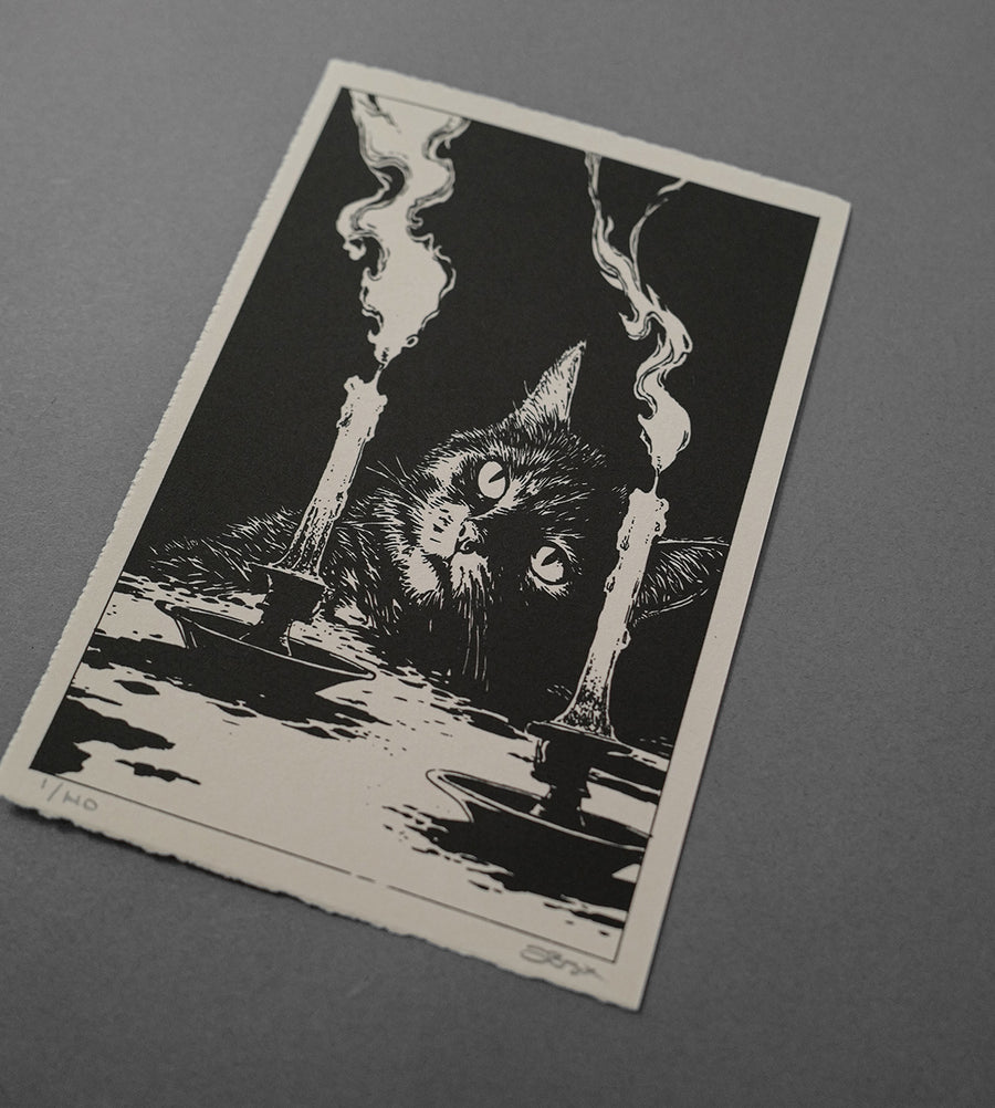 Cat and Smoke - High-Quality Print